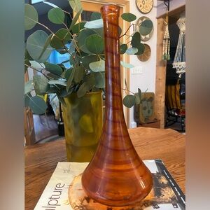 Vintage Amber Optic Swirl Genie Bottle MCM Glass Vase